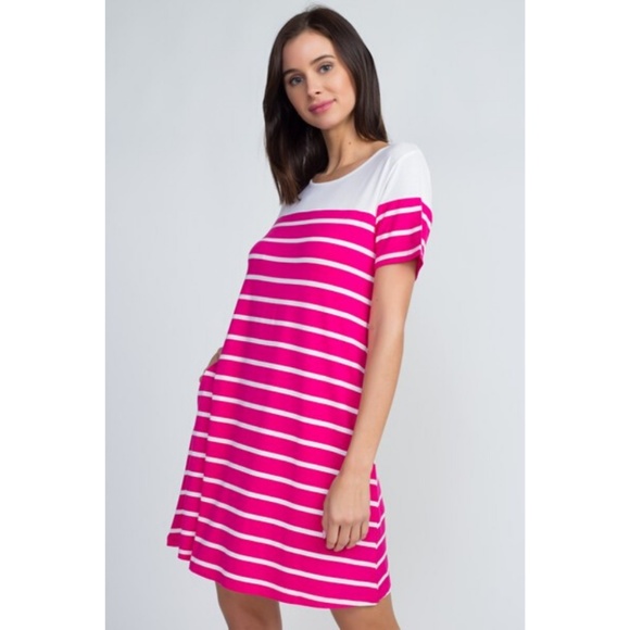 Dresses & Skirts - Women's Short Sleeves Striped Soft Stretchy Dress